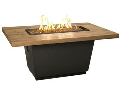 American Fyre Designs 54-Inch Reclaimed Wood Cosmopolitan Rectangle Firetable with Black Lava Base and French Barrel Oak Table Top with FyreStarter Ignition System