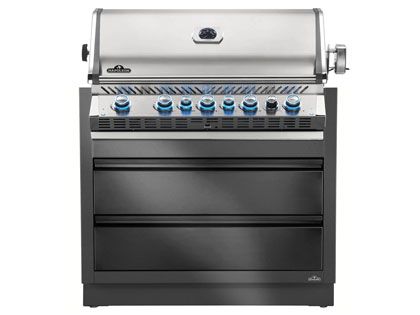Napoleon Prestige PRO 665 Gas Grill with Infrared Rear Burner & Rotisserie Kit with Under Grill Cabinet Module
