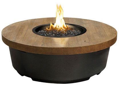 American Fyre Designs 47-Inch Reclaimed Wood Contempo Round Firetable with Black Lava Base and French Barrel Oak Table Top with FyreStarter Ignition System
