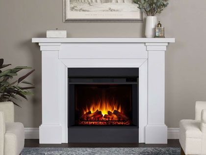 Manus Grand 64-Inch Electric Fireplace Mantel in White