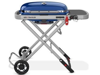 Weber Traveler Folding Portable Propane Gas Grill - Deep Ocean Blue