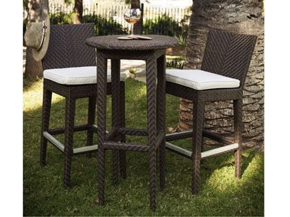 Hospitality Rattan Atlantis 3-Piece Wicker Pub & Barstool Set with Cushions