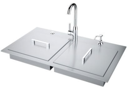 Sunstone 37-Inch ADA Compliant Double Sink with Covers & Hot/Cold Faucet