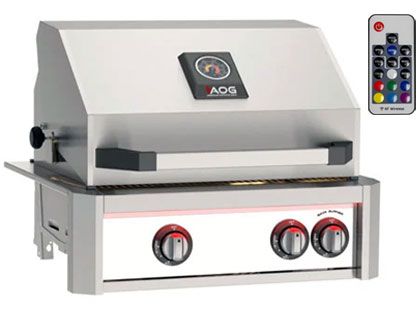 AOG L-Series 24-Inch 2-Burner Built-In Gas Grill With Rear IR Burner, Rotisserie Kit, Internal Lights & LED Multi-Color Lights - White