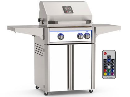 AOG L-Series 24-Inch 2-Burner Gas Grill With Rear IR Burner, Rotisserie Kit, Internal Lights & LED Multi-Color Lights - White