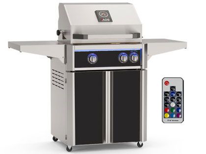 AOG L-Series 24-Inch 2-Burner Gas Grill With Rear IR Burner, Rotisserie Kit, Internal Lights & LED Multi-Color Lights - Black