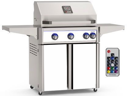 AOG L-Series 30-Inch 3-Burner Gas Grill With Rear IR Burner, Rotisserie Kit, Internal Lights & LED Multi-Color Lights - White
