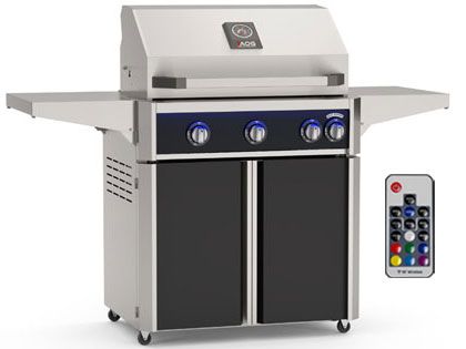 AOG L-Series 30-Inch 3-Burner Gas Grill With Rear IR Burner, Rotisserie Kit, Internal Lights & LED Multi-Color Lights - Black