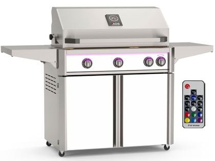 AOG L-Series 36-Inch 3-Burner Gas Grill With Rear IR Burner, Rotisserie Kit, Internal Lights & LED Multi-Color Lights - White