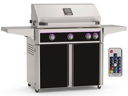 AOG L-Series 36-Inch 3-Burner Gas Grill With Rear IR Burner, Rotisserie Kit, Internal Lights & LED Multi-Color Lights - Black