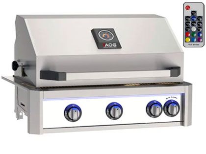 AOG L-Series 30-Inch 3-Burner Built-In Gas Grill With Rear IR Burner, Rotisserie Kit, Internal Lights & LED Multi-Color Lights - White