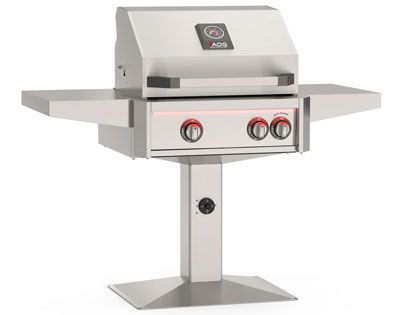 AOG L-Series 24-Inch 2-Burner Gas Grill With Rear IR Burner, Rotisserie Kit, Internal Lights & LED Multi-Color Lights on Accessible Patio Post Base (Includes Hood Side Handle)
