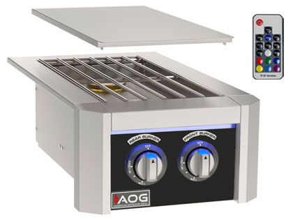 AOG L-Series Built-In Gas Double Side Burner with LED Multi-Color Light Bar - Black