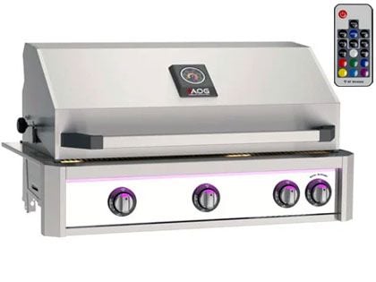 AOG L-Series 36-Inch 3-Burner Built-In Gas Grill With Rear IR Burner, Rotisserie Kit, Internal Lights & LED Multi-Color Lights - White