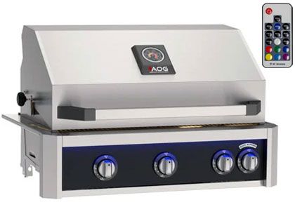 AOG L-Series 30-Inch 3-Burner Built-In Gas Grill With Rear IR Burner, Rotisserie Kit, Internal Lights & LED Multi-Color Lights - Black