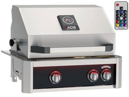 AOG L-Series 24-Inch 2-Burner Built-In Gas Grill With Rear IR Burner, Rotisserie Kit, Internal Lights & LED Multi-Color Lights - Black