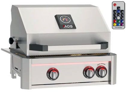 AOG L-Series 24-Inch 2-Burner Built-In Gas Grill With Rear IR Burner, Rotisserie Kit, Internal Lights & LED Multi-Color Lights