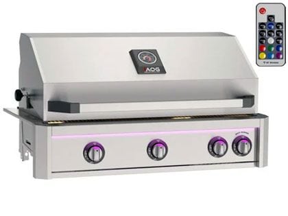 AOG L-Series 36-Inch 3-Burner Built-In Gas Grill With Rear IR Burner, Rotisserie Kit, Internal Lights & LED Multi-Color Lights