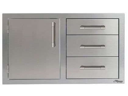 Alfresco 32-Inch Stainless Steel Left-Hinged Soft-Close Door & Triple Drawer Combo