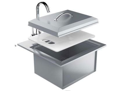 Sunstone Premium 21 X 20-Inch Outdoor Rated Stainless Steel Drop In Sink With Hot/Cold Faucet & Cutting Board