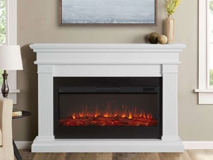 Beau 59-Inch Electric Fireplace Mantel in White
