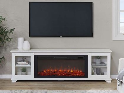 Benjamin 81-Inch Electric Fireplace TV Stand in White