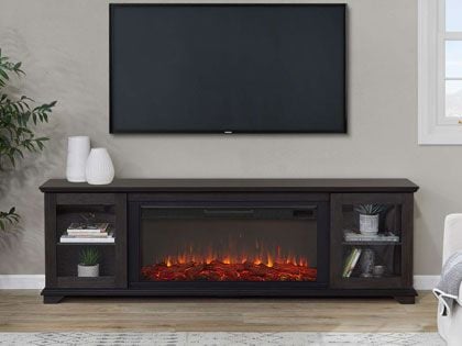 Benjamin 81-Inch Electric Fireplace TV Stand in Weathered Wood