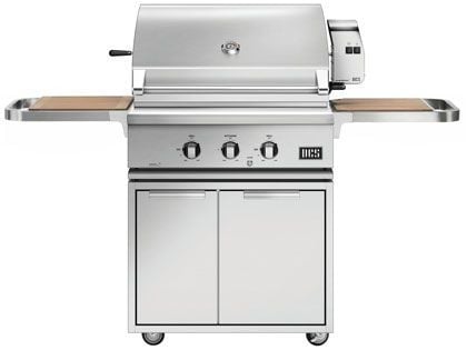 DCS Series 7 30-Inch Gas Grill with Rotisserie on CAD Cart with Cutting Board Side Shelves