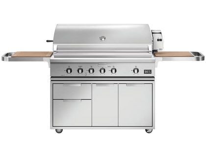 DCS Series 7 48-Inch Grill with Rotisserie on CAD Cart with Cutting Board Side Shelves