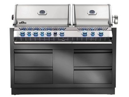 Napoleon Prestige PRO 825 Gas Grill with Infrared Rear Burner, Infrared Sear Burners, & Rotisserie Kit with Under Grill Cabinet Module