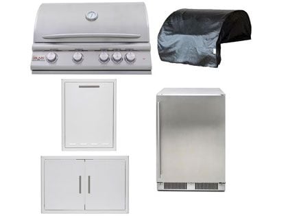 Blaze 5-Piece Premium LTE+ Marine Grade 32-Inch 4-Burner Gas Grill With Rear Infrared Burner Outdoor Kitchen Package