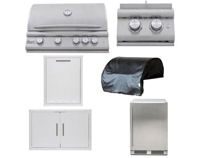 Blaze 6-Piece Premium LTE+ Marine Grade 32-Inch 4-Burner Gas Grill With Rear Infrared Burner Outdoor Kitchen Package