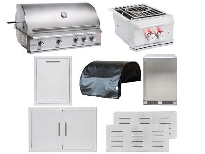 Blaze 8-Piece Professional LUX 44-Inch 4-Burner Built-In Gas Grill With Rear Infrared Burner Outdoor Kitchen Package