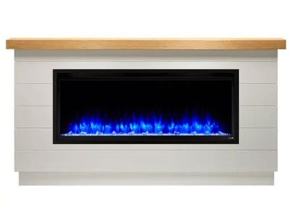 SimpliFire 50-Inch Allusion Platinum Linear Electric Fireplace with Boyd Modern Farmhouse Mantel Package
