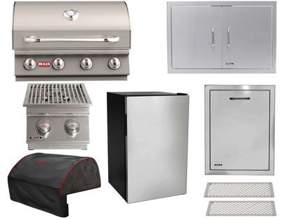 Bull 8-Piece Outlaw 30-Inch 4-Burner Gas Grill Outdoor Kitchen Package