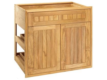 Pacific Teak Millworks 30-Inch Cottage Panel Teak Wood Drawer/2-Door Combo with 2 Rollout Trays
