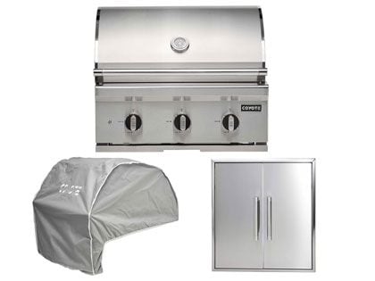 Coyote 3-Piece C-Series 30-Inch 3-Burner Gas Grill Outdoor Kitchen Package