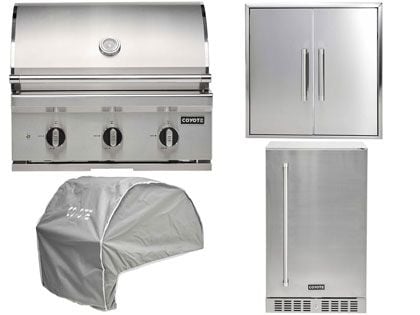 Coyote 4-Piece C-Series 30-Inch 3-Burner Gas Grill Outdoor Kitchen Package