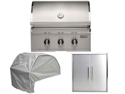 Coyote 3-Piece SL-Series 30-Inch 3-Burner Gas Grill Outdoor Kitchen Package With Ceramic Briquettes, Sear Burner, Infrared Rear Burner & Rotisserie Kit