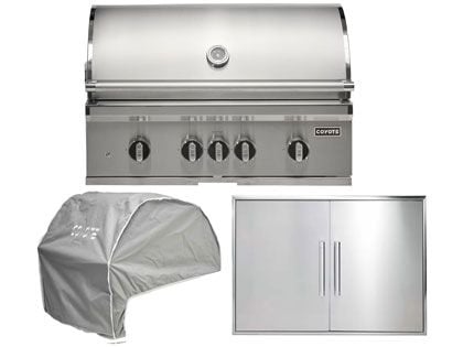 Coyote 3-Piece SL-Series 36-Inch 5-Burner Gas Grill Outdoor Kitchen Package With Ceramic Briquettes, Sear Burner, Infrared Rear Burner & Rotisserie Kit