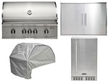 Coyote 4-Piece SL-Series 36-Inch 5-Burner Gas Grill Outdoor Kitchen Package With Ceramic Briquettes, Sear Burner, Infrared Rear Burner & Rotisserie Kit