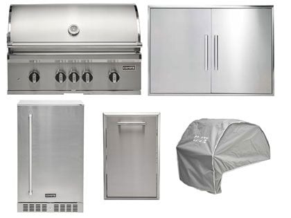 Coyote 5-Piece SL-Series 36-Inch 5-Burner Gas Grill Outdoor Kitchen Package With Ceramic Briquettes, Sear Burner, Infrared Rear Burner & Rotisserie Kit