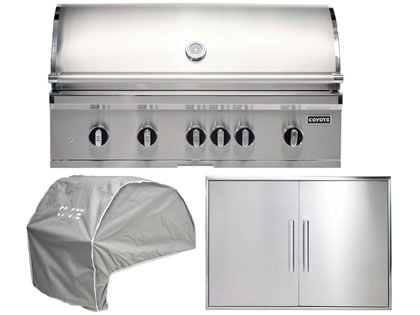 Coyote 3-Piece SL-Series 42-Inch 6-Burner Gas Grill Outdoor Kitchen Package With Ceramic Briquettes, Sear Burner, Infrared Rear Burner & Rotisserie Kit