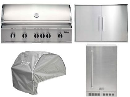 Coyote 4-Piece SL-Series 42-Inch 6-Burner Gas Grill Outdoor Kitchen Package With Ceramic Briquettes, Sear Burner, Infrared Rear Burner & Rotisserie Kit