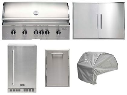 Coyote 5-Piece SL-Series 42-Inch 6-Burner Gas Grill Outdoor Kitchen Package With Ceramic Briquettes, Sear Burner, Infrared Rear Burner & Rotisserie Kit