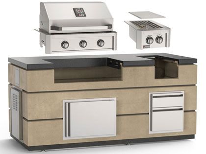 AOG 6 1/2-Foot Complete Island Package with T-Series 30-Inch 3-Burner Built-In Gas Grill & Double Side Burner - Cafe Blanco