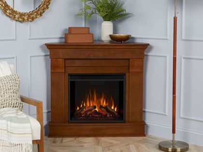 Chateau Corner 41-Inch Electric Fireplace TV Stand in Dark Walnut