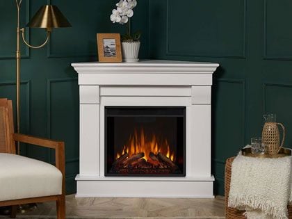 Chateau Corner 41-Inch Electric Fireplace TV Stand in White
