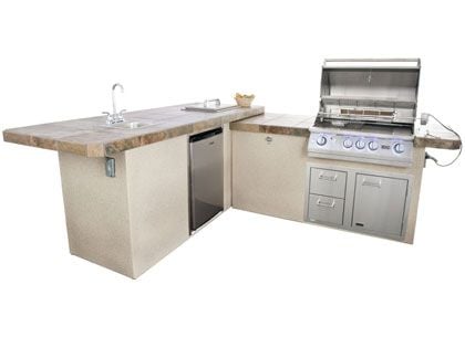 Lion Commercial Q 8 3/4-Foot BBQ Island With Gas Grill, Side Burner, Sink & Refrigerator