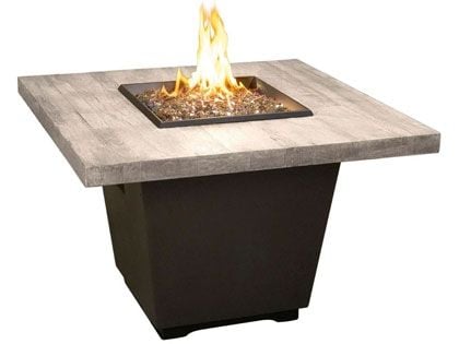 American Fyre Designs 36-Inch Reclaimed Wood Cosmopolitan Square Firetable with Black Lava Base and Silver Pine Table Top